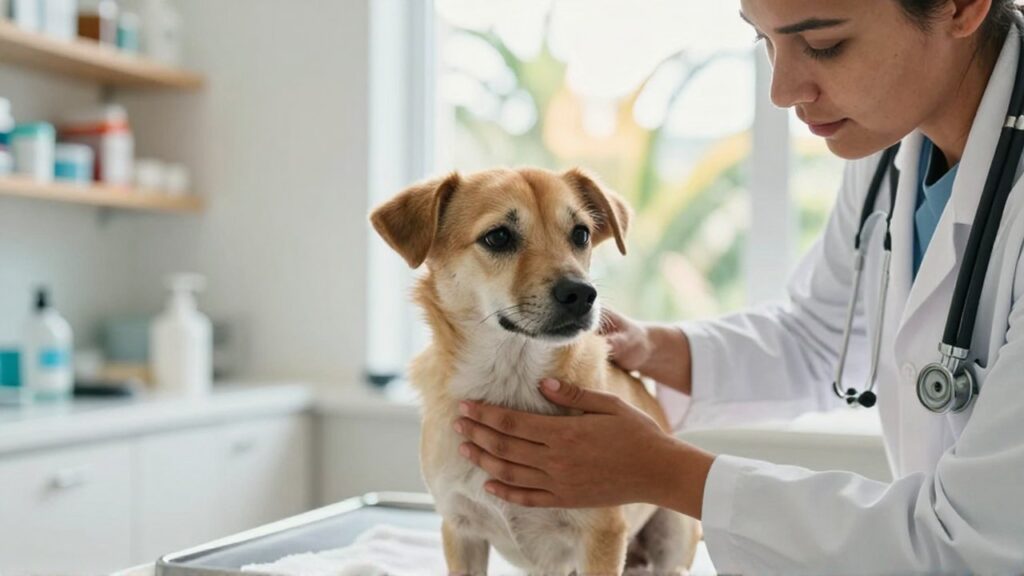 A veterinarian gently examines a small